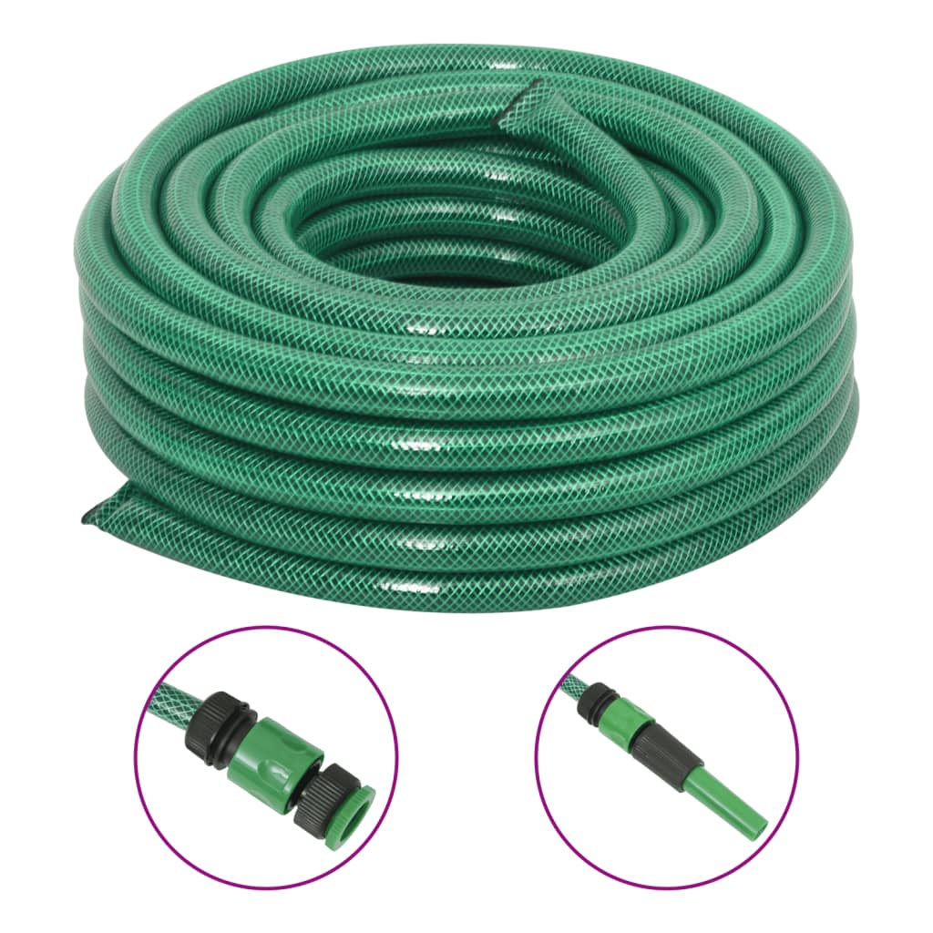 vidaXL Wąż ogrodowy z zestawem złączek, zielony, 0,9", 10 m, PVC