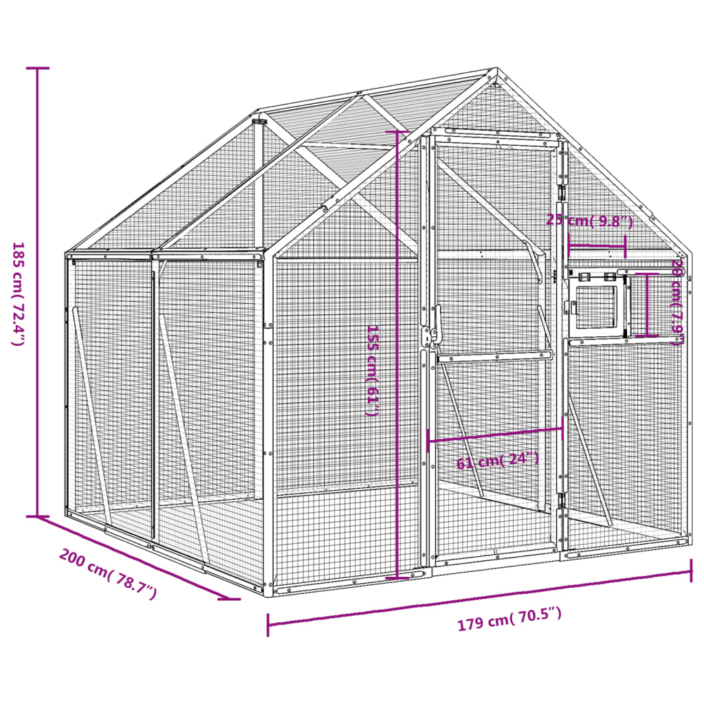vidaXL Woliera, antracytowa, 1,79x2x1,85 m, aluminium