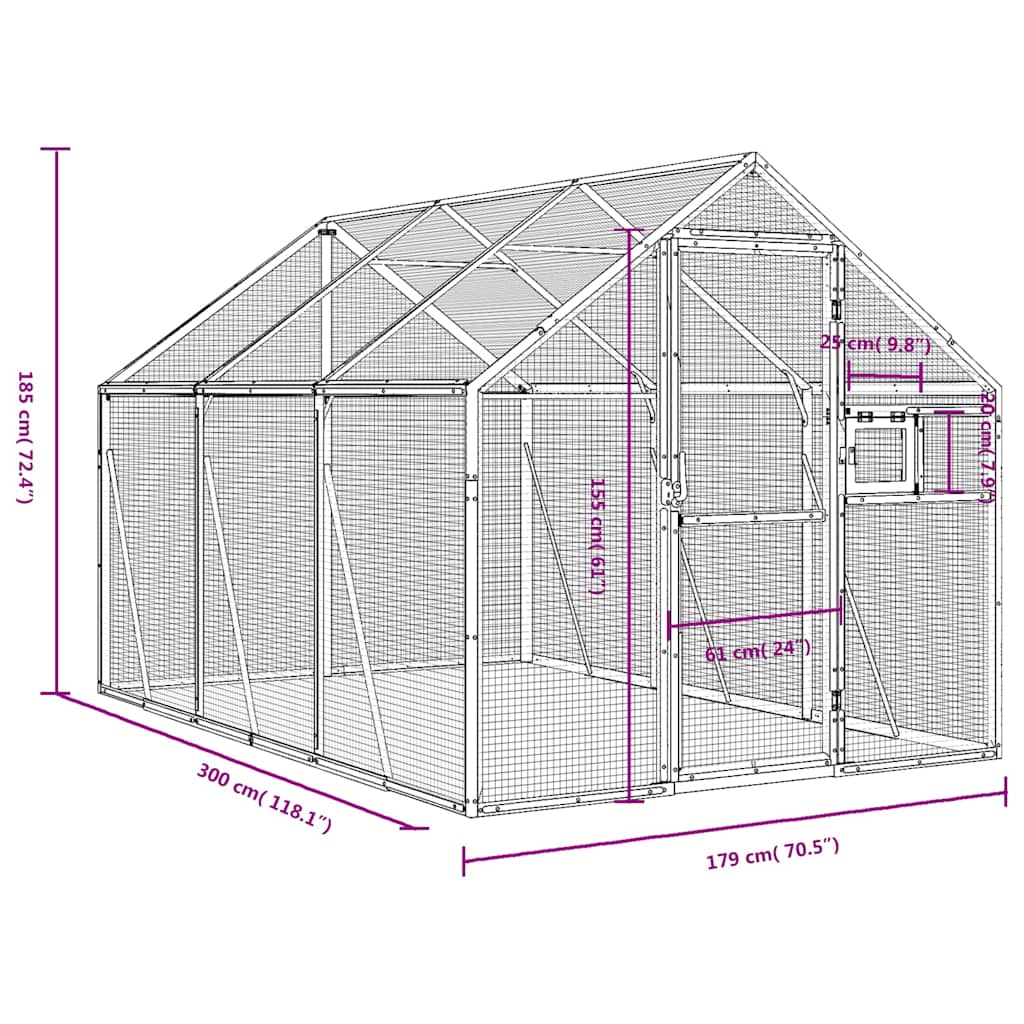 vidaXL Woliera, antracytowa, 1,79x3x1,85 m, aluminium