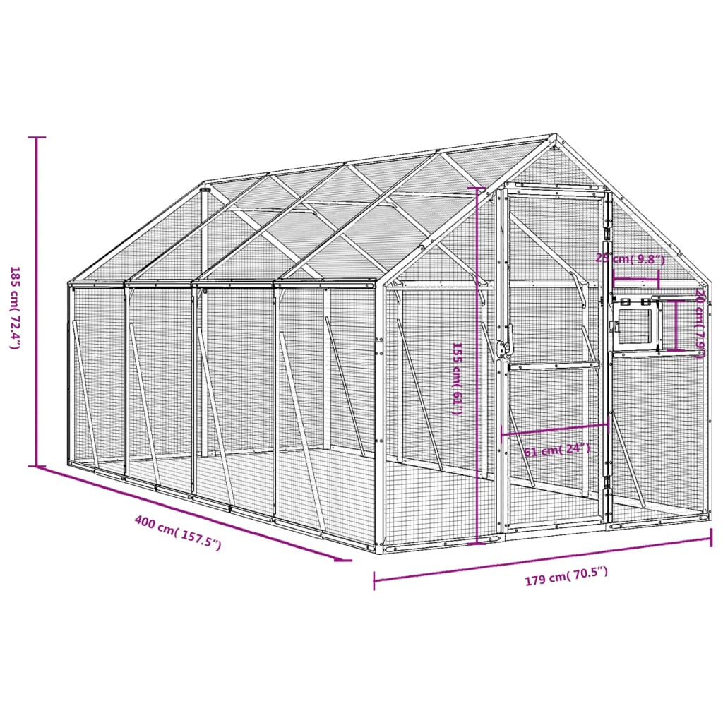 vidaXL Woliera, antracytowa, 1,79x4x1,85 m, aluminium