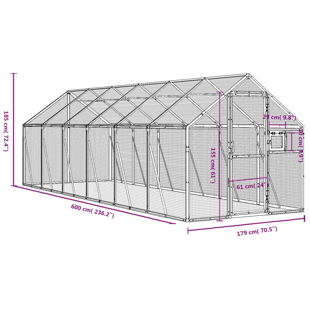 vidaXL Woliera, antracytowa, 1,79x6x1,85 m, aluminium