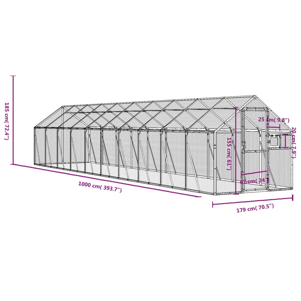 vidaXL Woliera, antracytowa, 1,79x10x1,85 m, aluminium