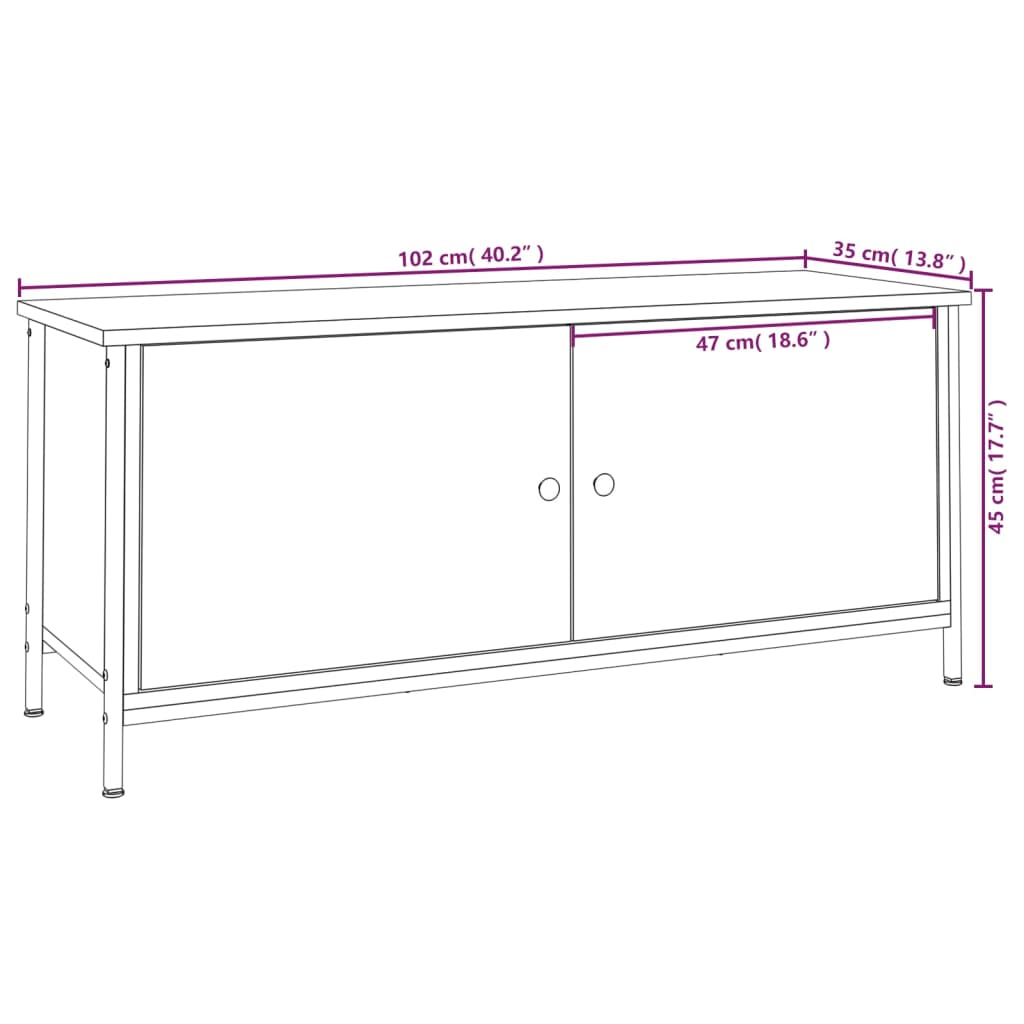vidaXL Szafka pod telewizor, przydymiony dąb, 102x35x45 cm