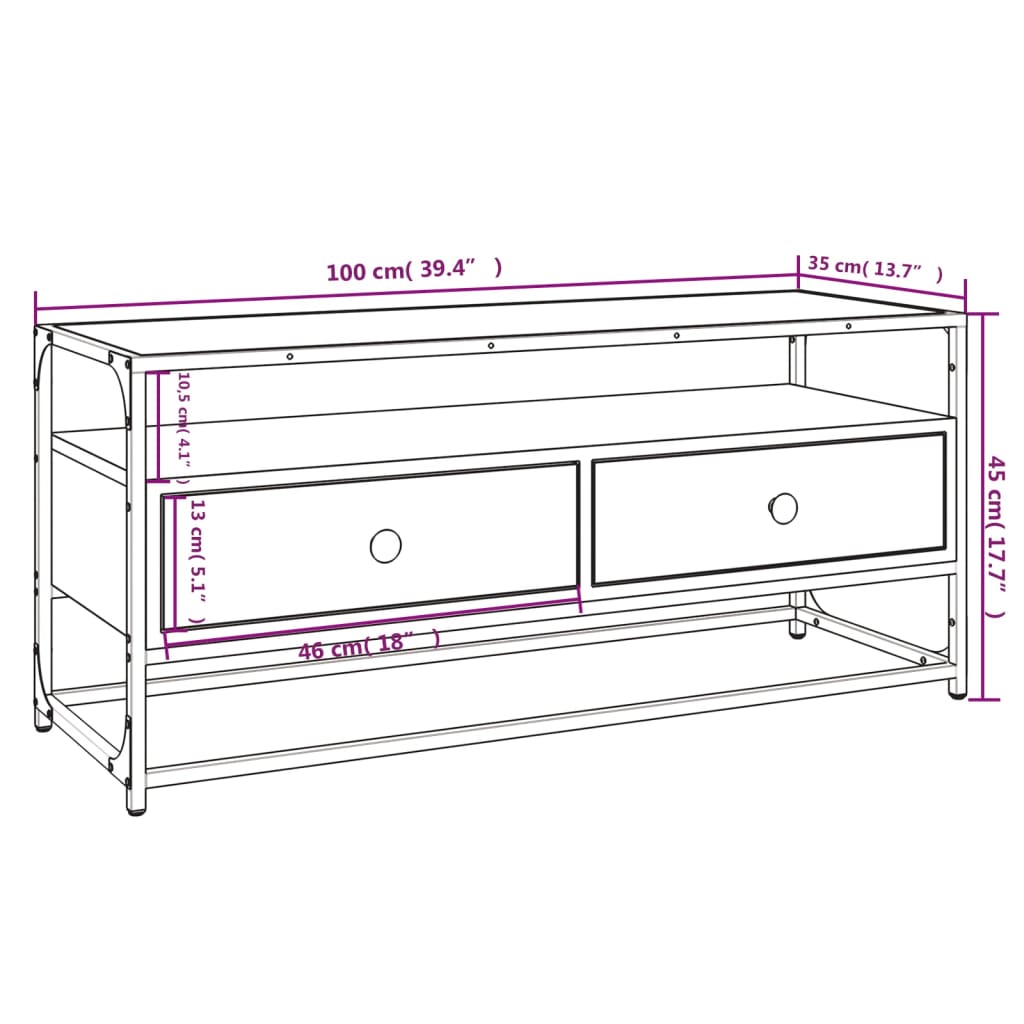 vidaXL Szafka pod TV, szary dąb sonoma, 100x35x45 cm