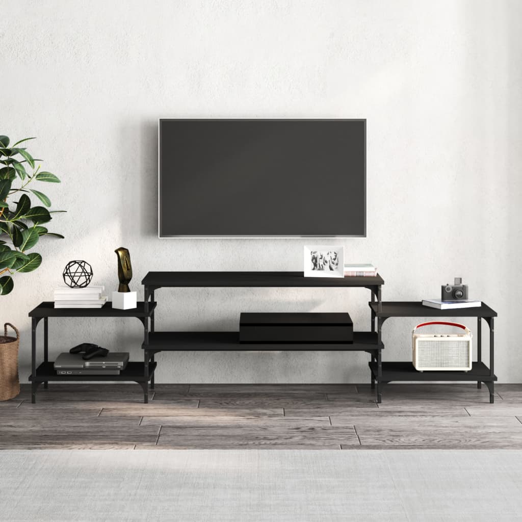 vidaXL Szafka pod TV, czarna, 197x35x52 cm, materiał drewnopochodny