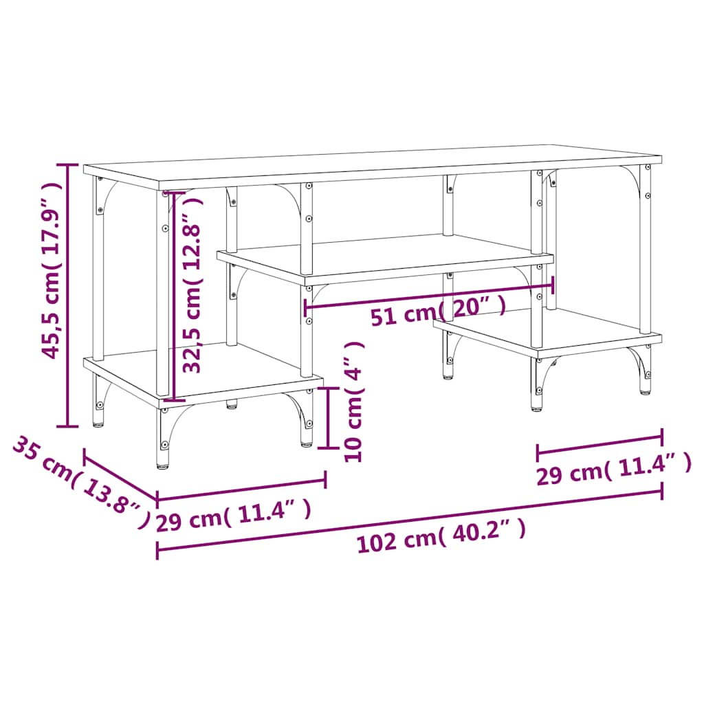 vidaXL Szafka pod TV, szary dąb sonoma, 102x35x45,5 cm