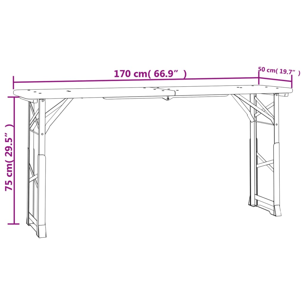 vidaXL Składany stół biesiadny, 170x50x75/105 cm, lite drewno jodłowe