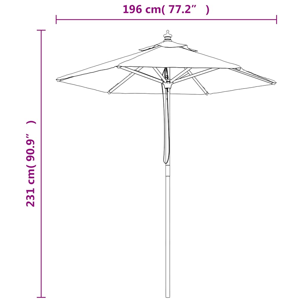 vidaXL Parasol ogrodowy na drewnianym słupku, czarny, 196x231 cm