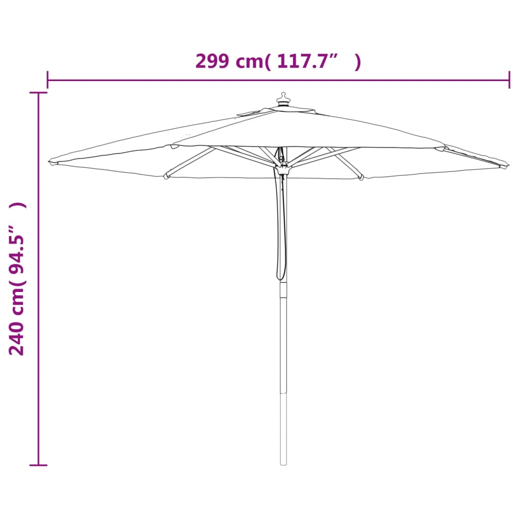 vidaXL Parasol ogrodowy na drewnianym słupku, kolor taupe, 299x240 cm