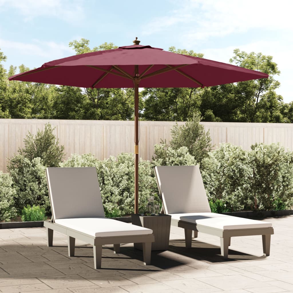vidaXL Parasol ogrodowy na drewnianym słupku, bordowy, 299x240 cm