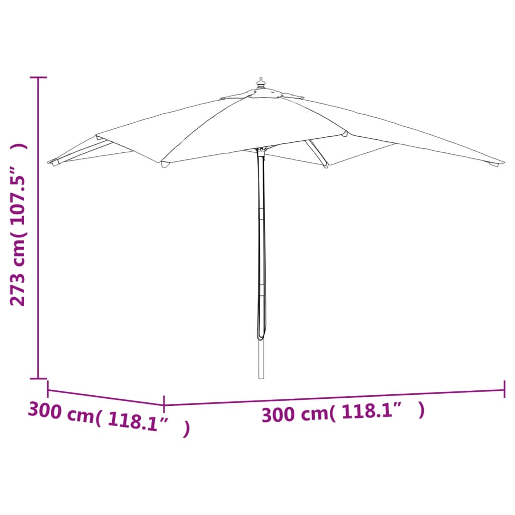 vidaXL Parasol ogrodowy na drewnianym słupku, bordowy, 300x300x273 cm
