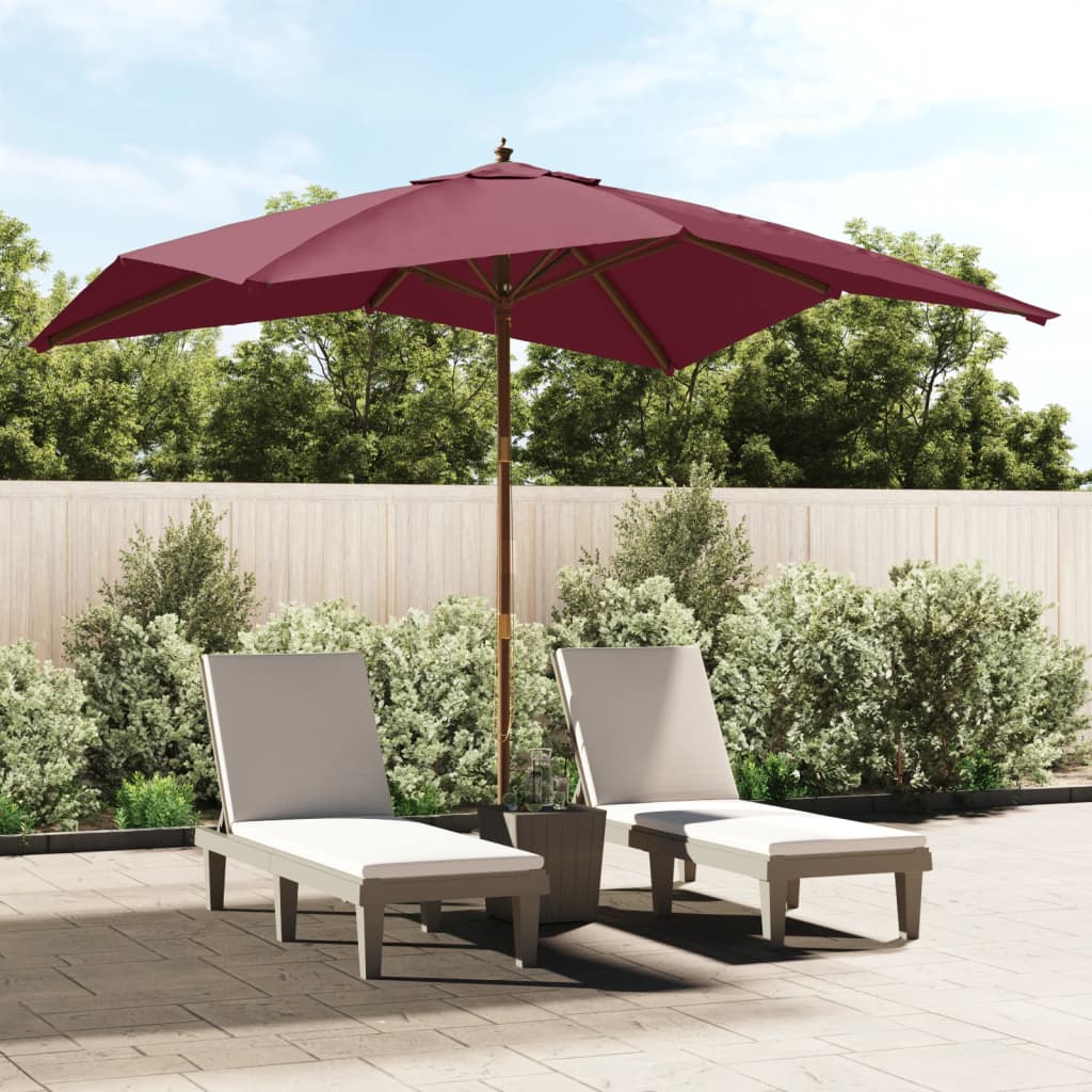vidaXL Parasol ogrodowy na drewnianym słupku, bordowy, 300x300x273 cm