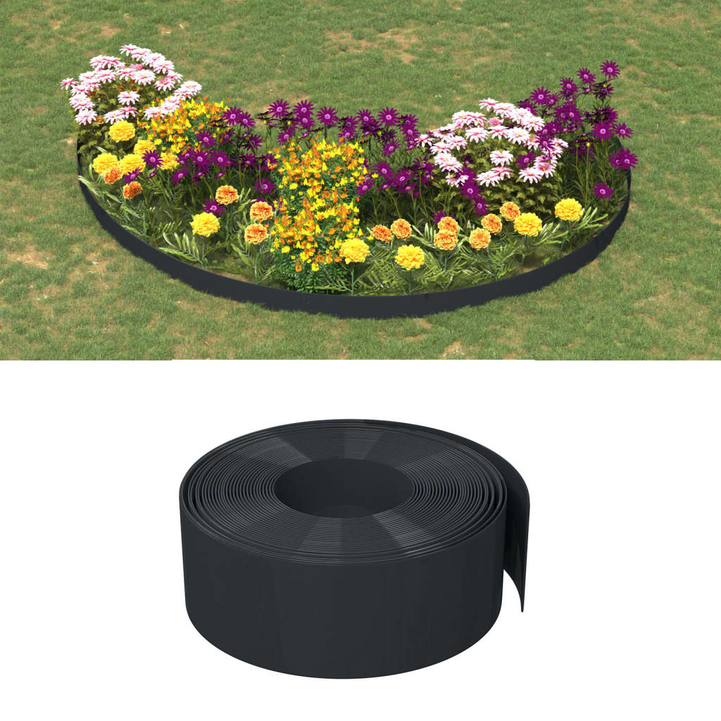 vidaXL Obrzeże ogrodowe, czarne, 10 m, 20 cm, polietylen