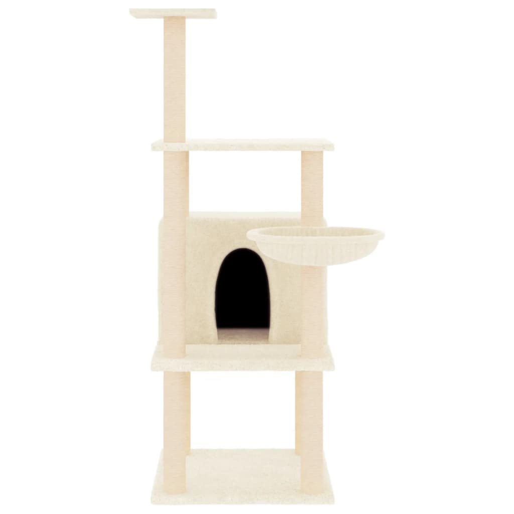 vidaXL Drapak dla kota z sizalowymi słupkami, kremowy, 132 cm