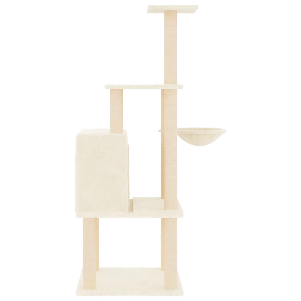 vidaXL Drapak dla kota z sizalowymi słupkami, kremowy, 132 cm
