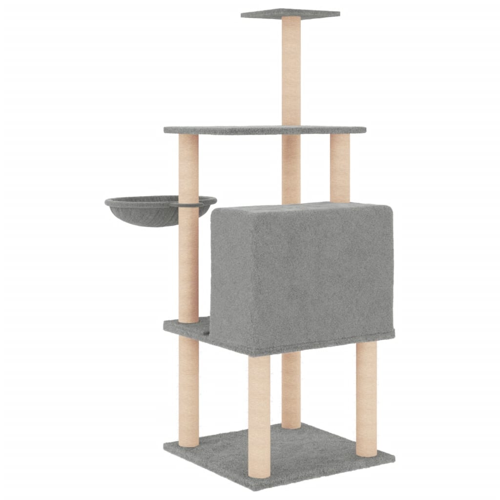 vidaXL Drapak dla kota z sizalowymi słupkami, jasnoszary, 132 cm