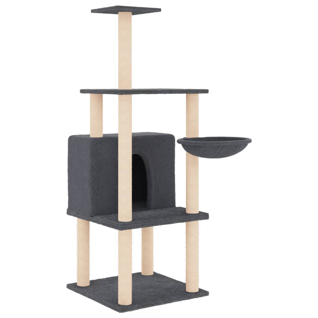 vidaXL Drapak dla kota z sizalowymi słupkami, ciemnoszary, 132 cm