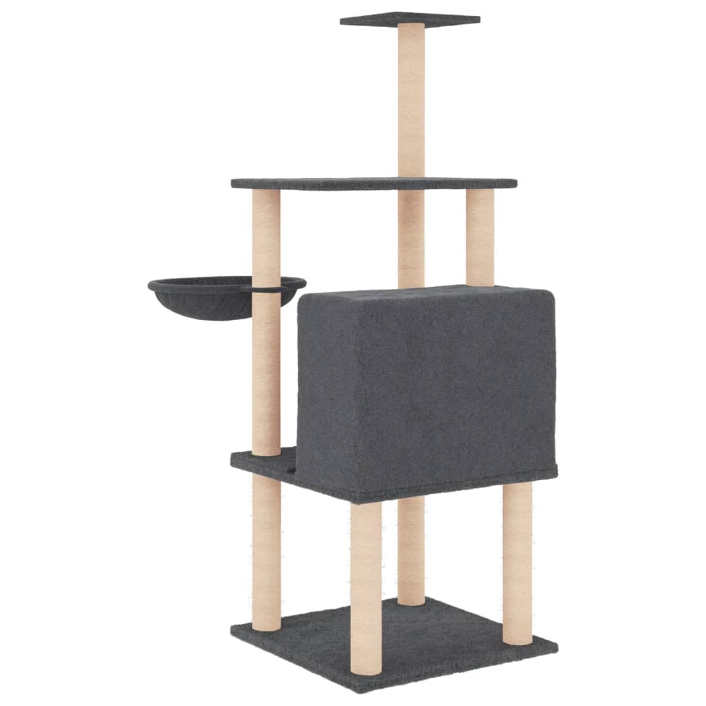 vidaXL Drapak dla kota z sizalowymi słupkami, ciemnoszary, 132 cm