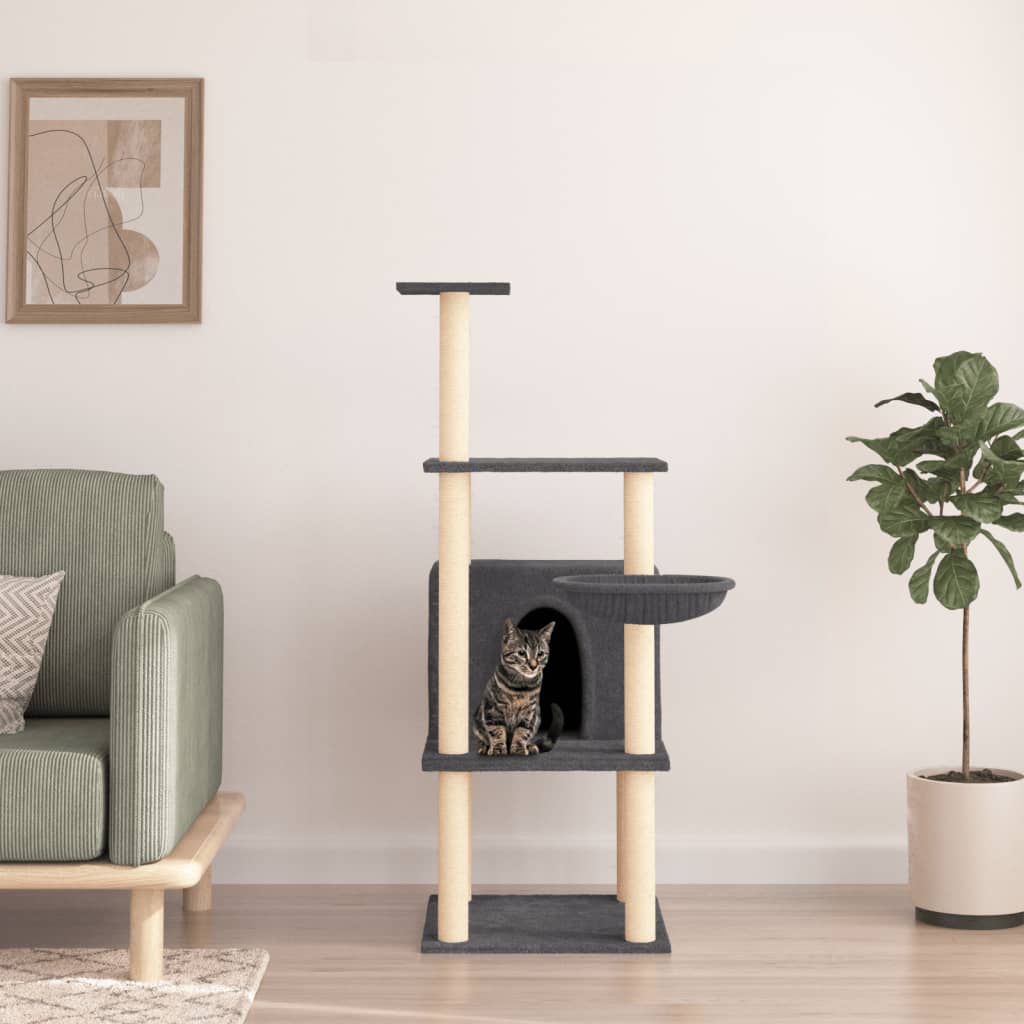 vidaXL Drapak dla kota z sizalowymi słupkami, ciemnoszary, 132 cm