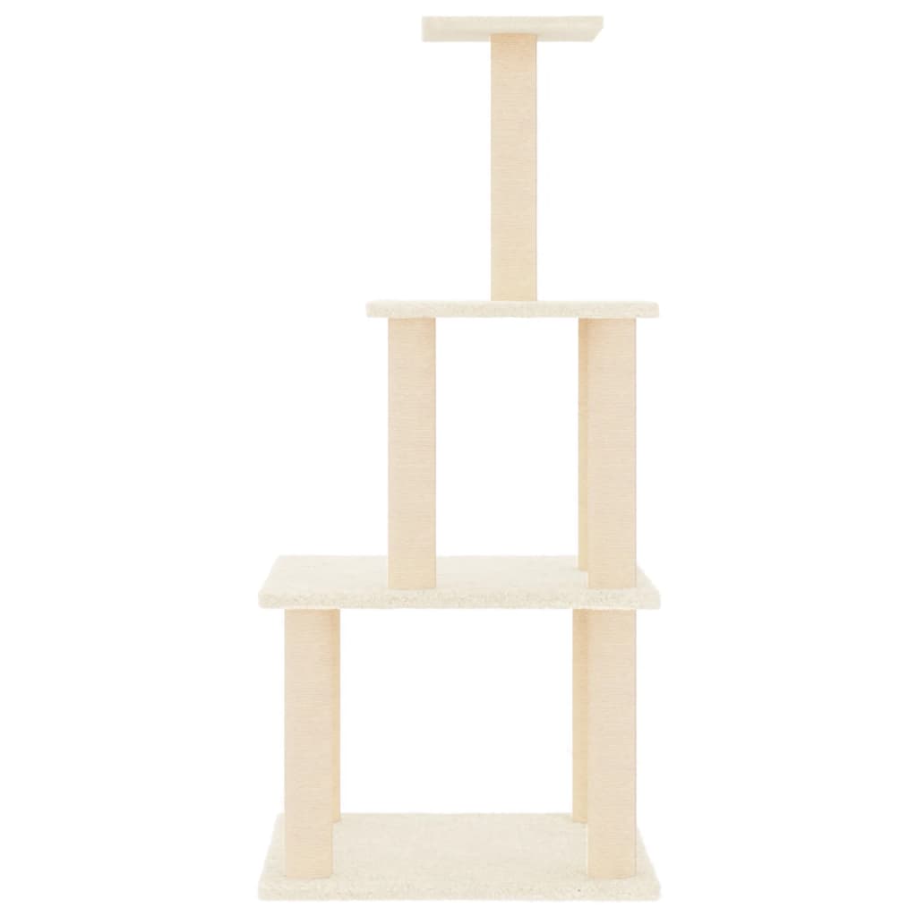 vidaXL Drapak dla kota z sizalowymi słupkami, kremowy, 111 cm