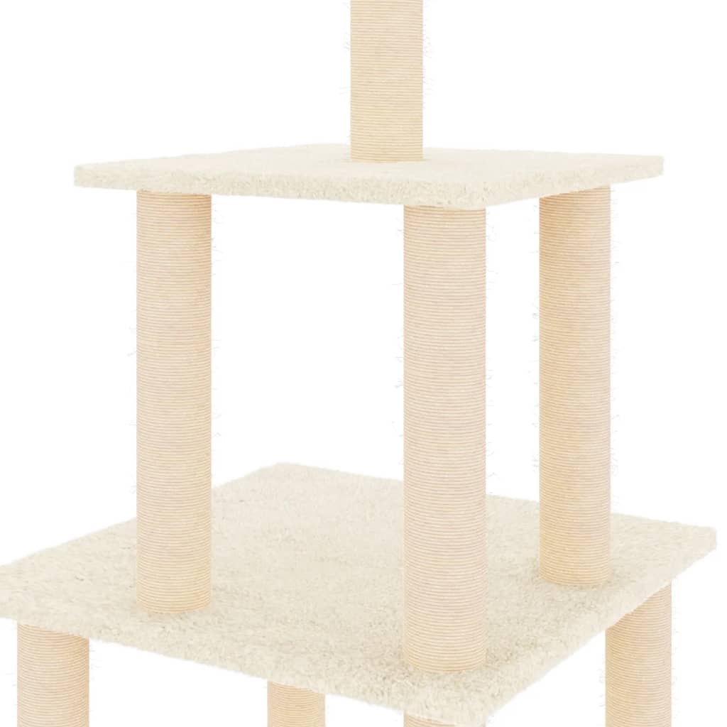 vidaXL Drapak dla kota z sizalowymi słupkami, kremowy, 111 cm