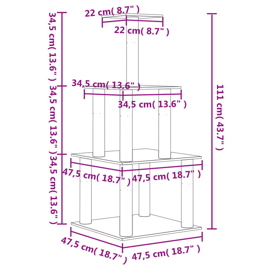 vidaXL Drapak dla kota z sizalowymi słupkami, kremowy, 111 cm