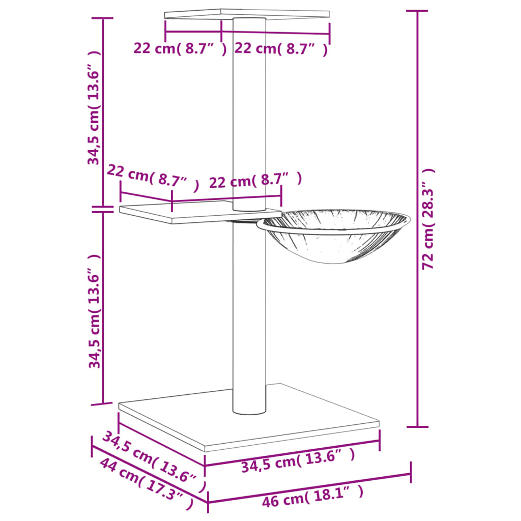 vidaXL Drapak dla kota z sizalowymi słupkami, kremowy, 72 cm