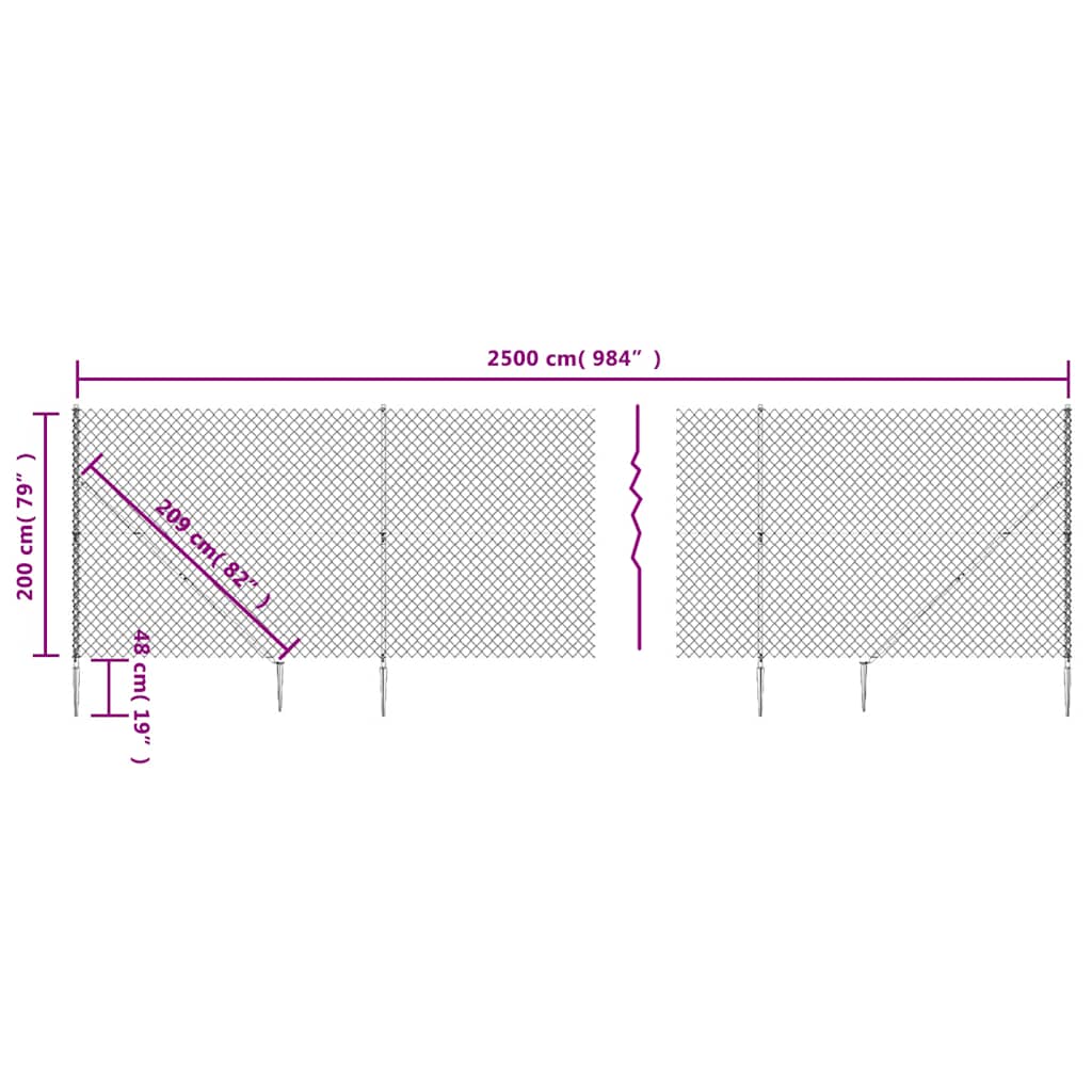 vidaXL Ogrodzenie z siatki, z kotwami, zielone, 2x25 m