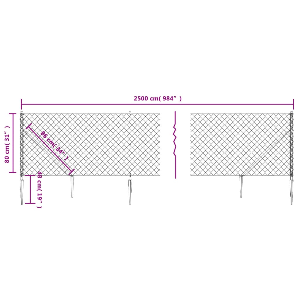 vidaXL Ogrodzenie z siatki, z kotwami, antracytowe, 0,8x25 m