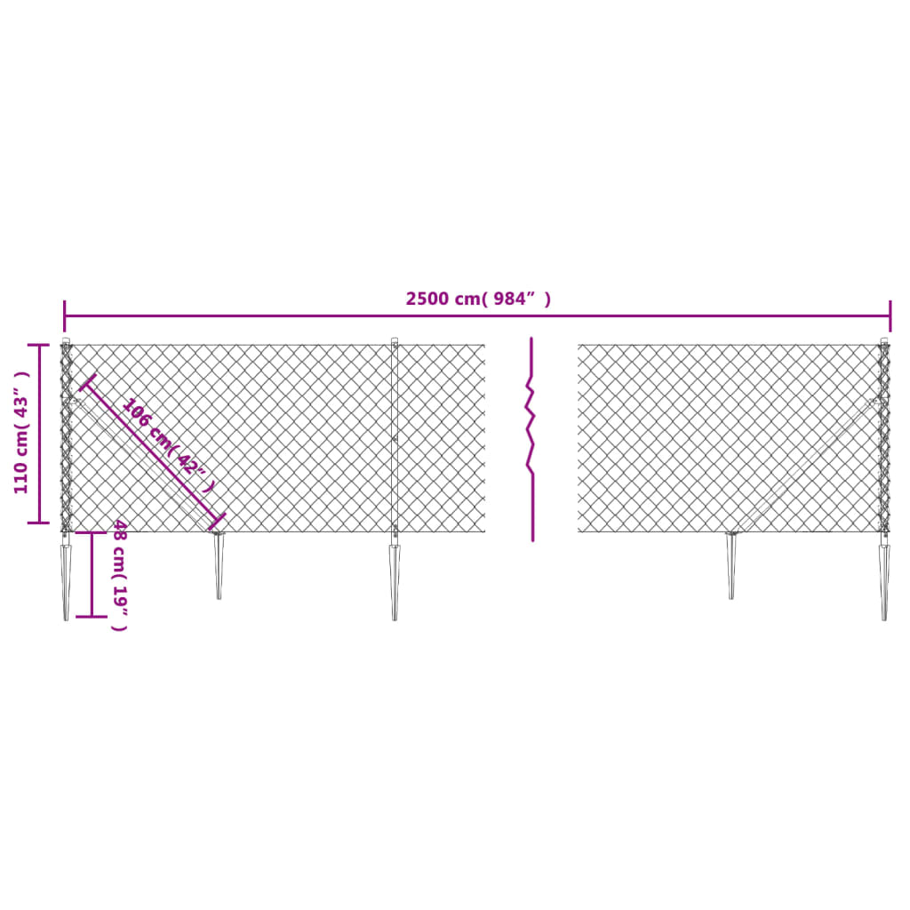 vidaXL Ogrodzenie z siatki, z kotwami, antracytowe, 1,1x25 m