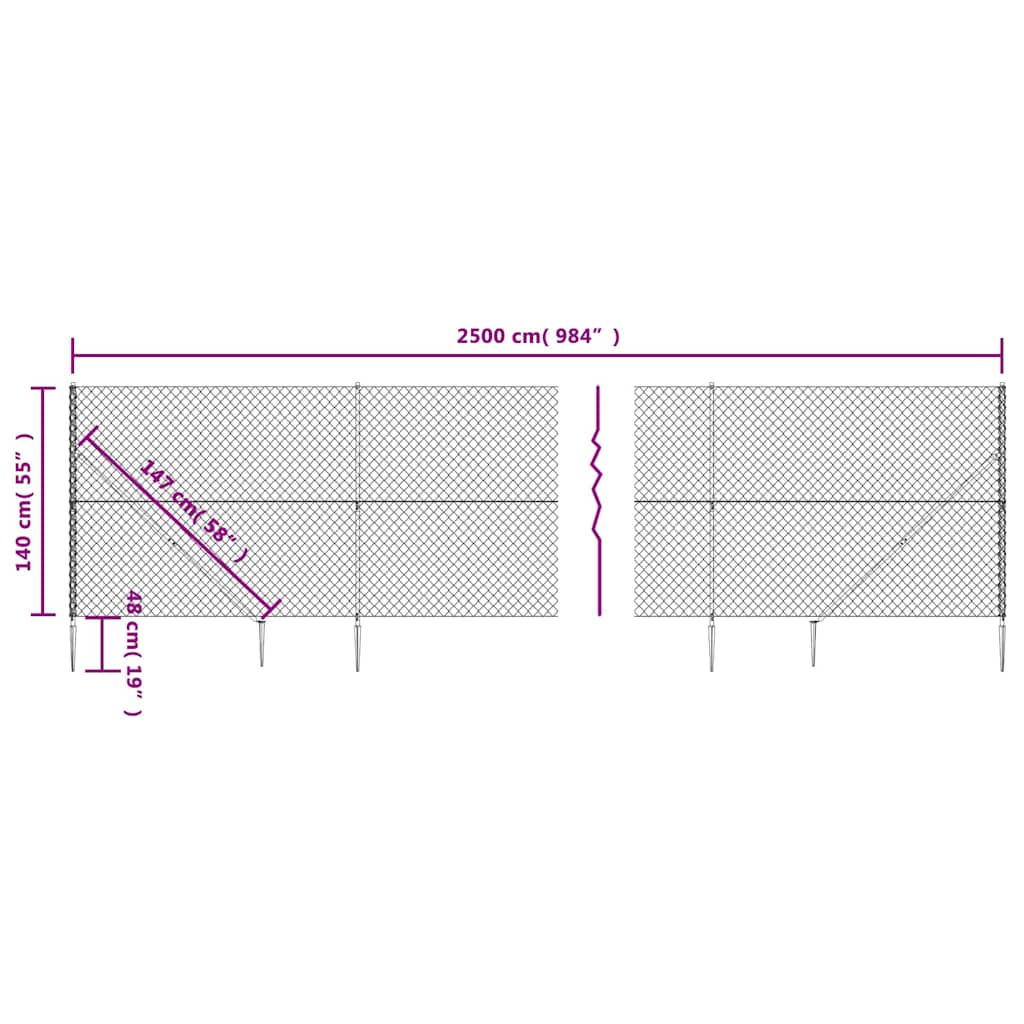 vidaXL Ogrodzenie z siatki, z kotwami, antracytowe, 1,4x25 m