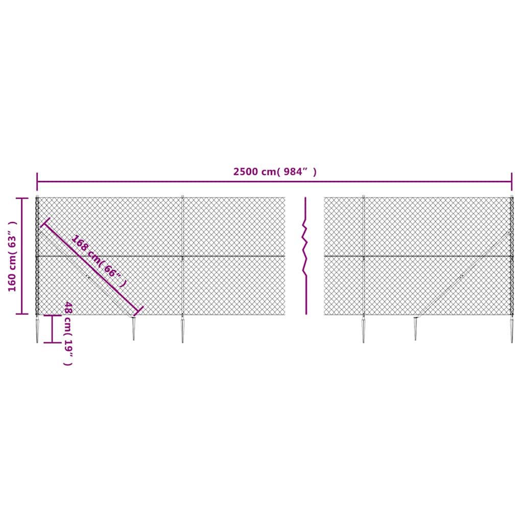vidaXL Ogrodzenie z siatki, z kotwami, antracytowe, 1,6x25 m