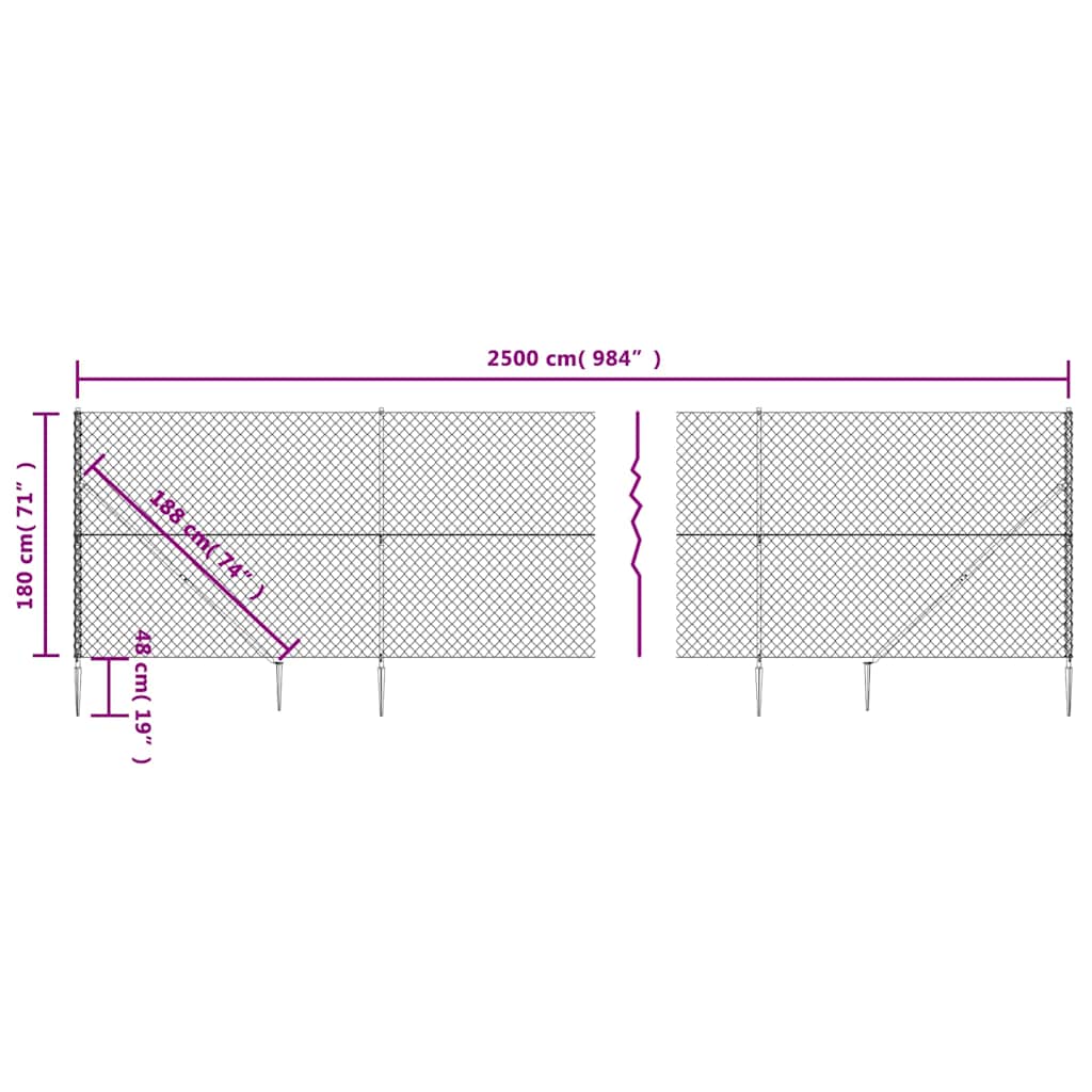 vidaXL Ogrodzenie z siatki, z kotwami, antracytowe, 1,8x25 m