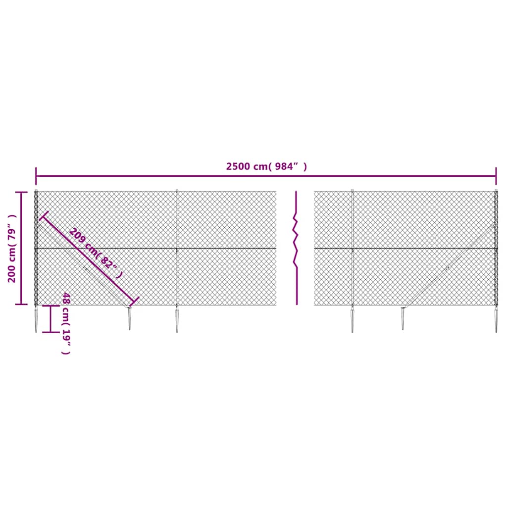 vidaXL Ogrodzenie z siatki, z kotwami, antracytowe, 2x25 m