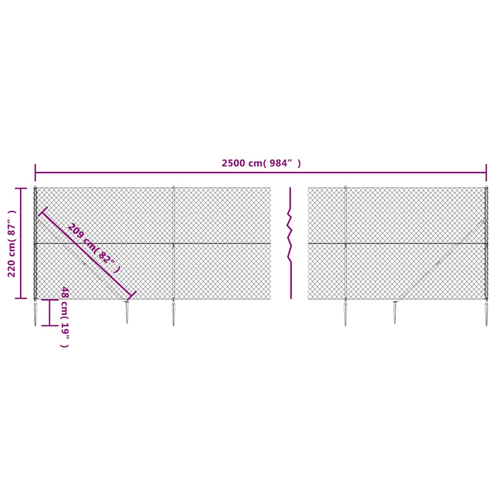 vidaXL Ogrodzenie z siatki, z kotwami, antracytowe, 2,2x25 m