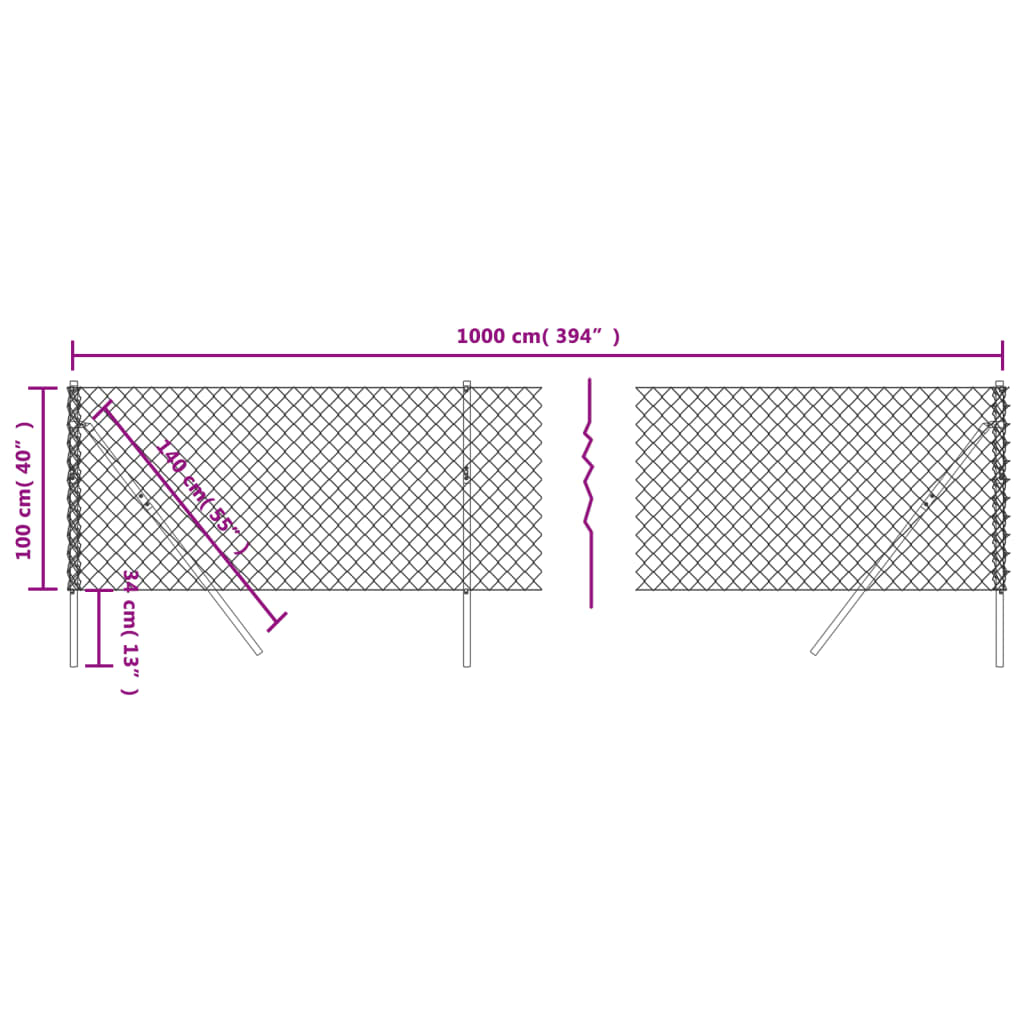 vidaXL Ogrodzenie z siatki, srebrne, 1x10 m