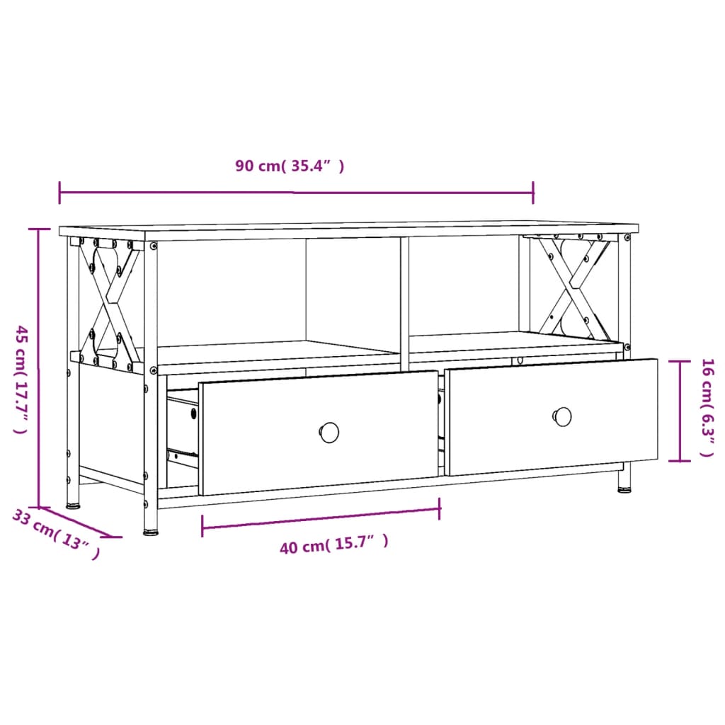 vidaXL Szafka pod telewizor, przydymiony dąb, 90x33x45 cm