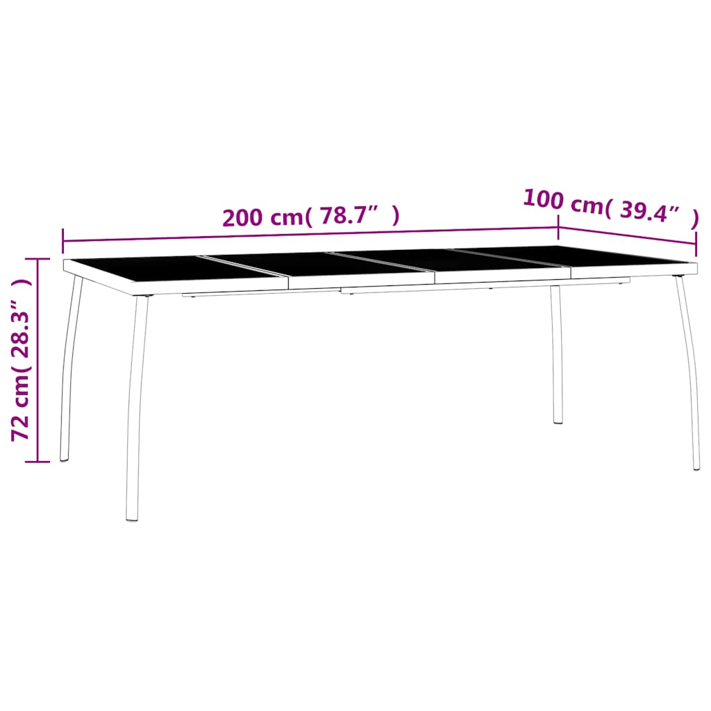 vidaXL Stolik ogrodowy, antracytowy, 200x100x72 cm, stalowa siatka