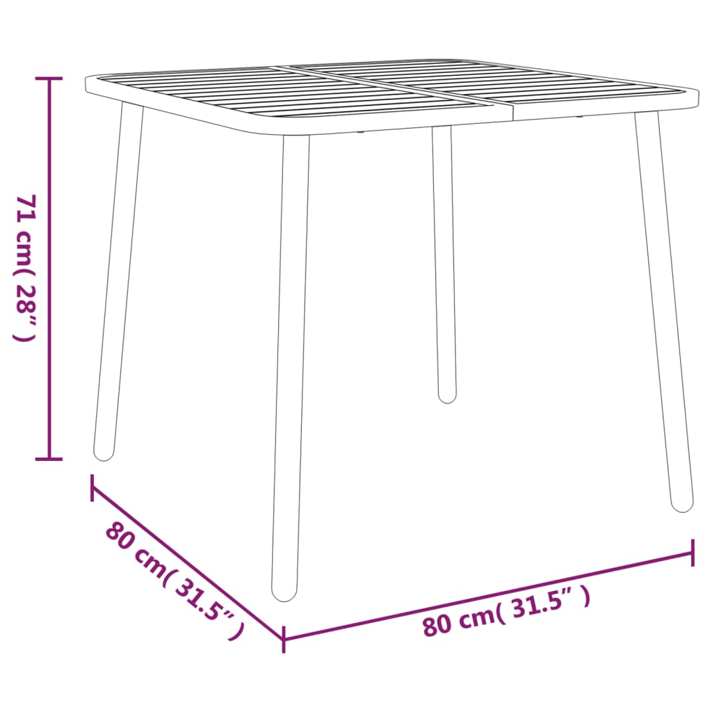 vidaXL Stolik ogrodowy, antracytowy, 80x80x71 cm, stalowy