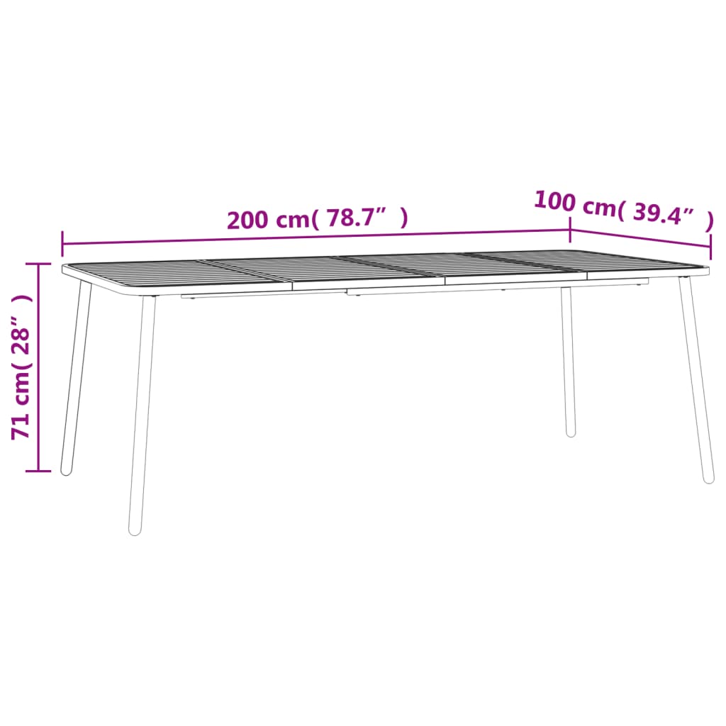vidaXL Stolik ogrodowy, antracytowy, 200x100x71 cm, stalowy