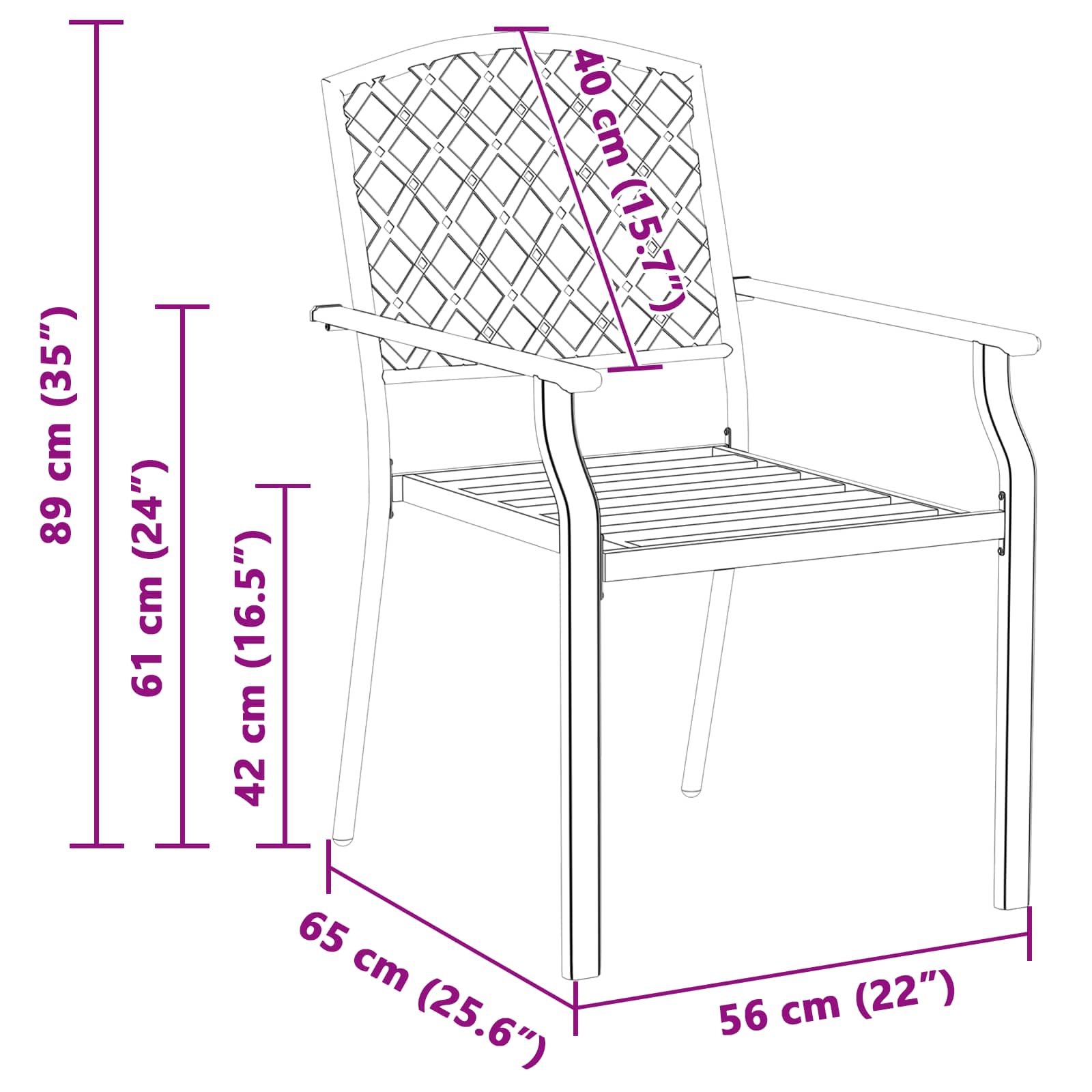 vidaXL Krzesło Ogrodowe 4 pcs Antracyt 56 x 65 x 89 cm Stal