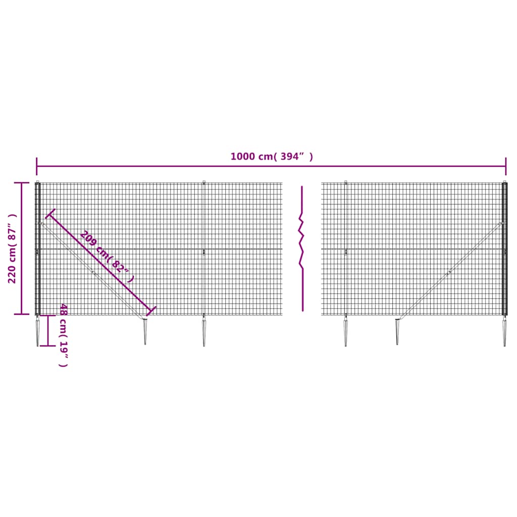 vidaXL Ogrodzenie z siatki, z kotwami, zielone, 2,2x10 m
