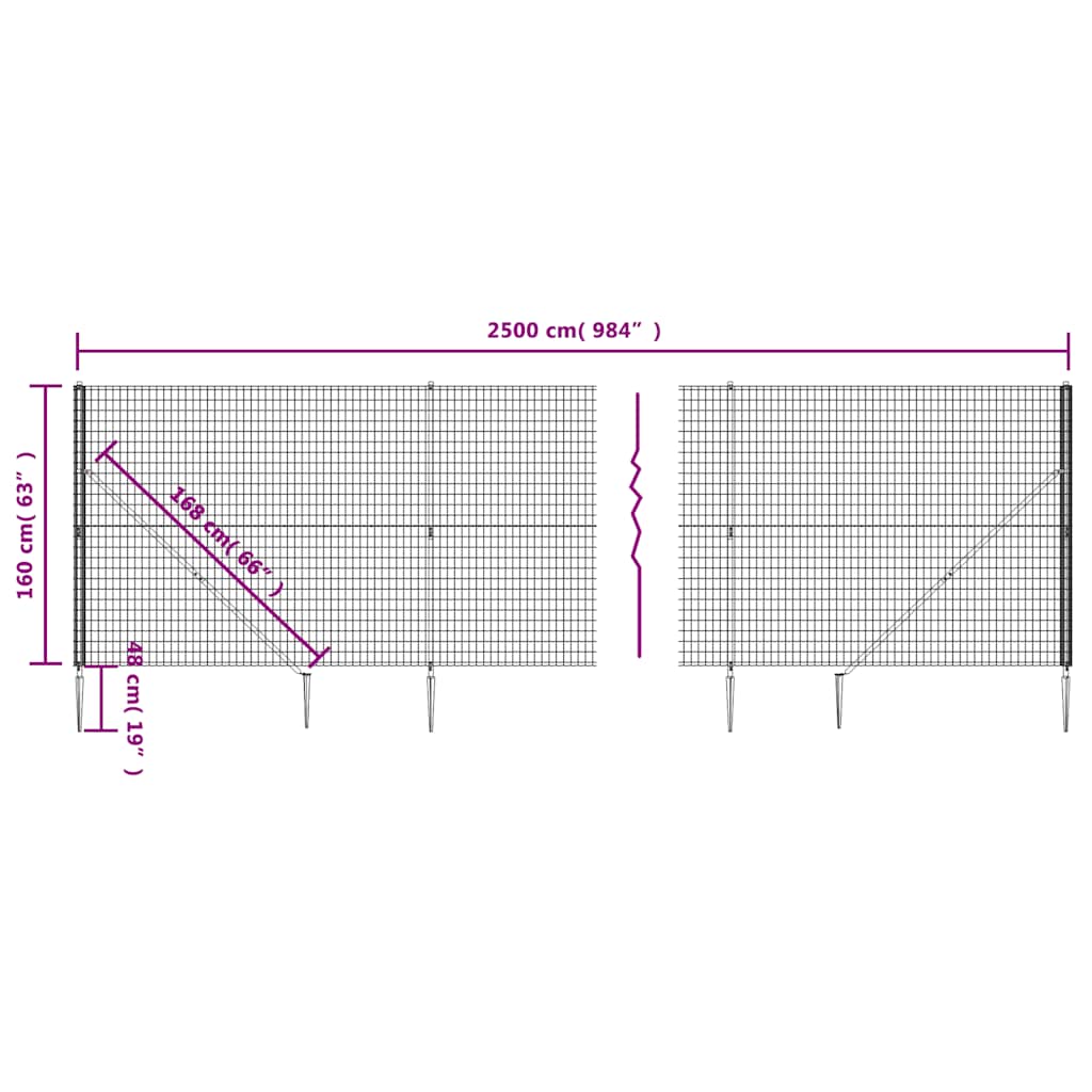 vidaXL Ogrodzenie z siatki, z kotwami, zielone, 1,6x25 m