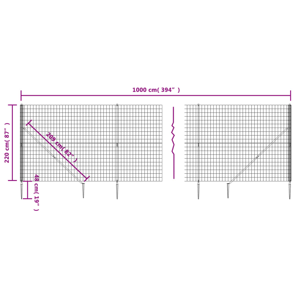 vidaXL Ogrodzenie z siatki, z kotwami, zielone, 2,2x10 m