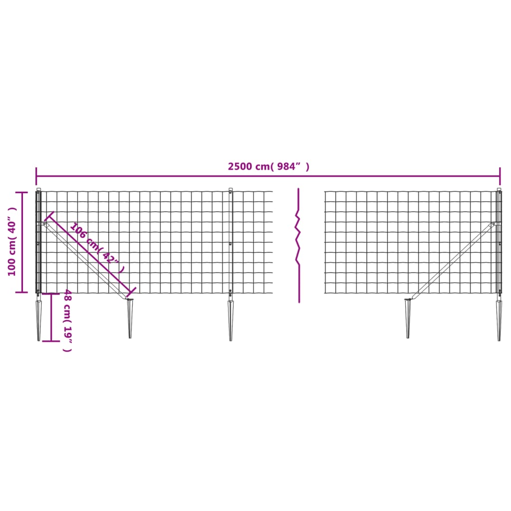 vidaXL Ogrodzenie z siatki, z kotwami, zielone, 1x25 m