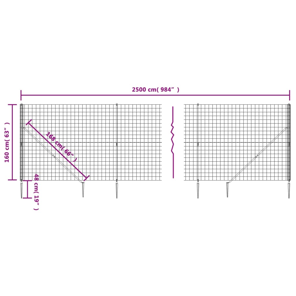 vidaXL Ogrodzenie z siatki, z kotwami, zielone, 1,6x25 m