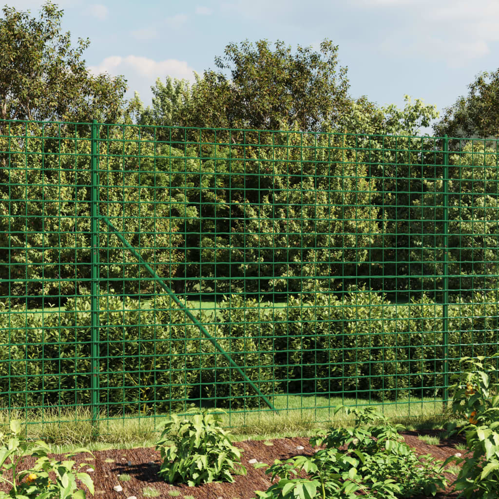 vidaXL Ogrodzenie z siatki, z kotwami, zielone, 1,6x25 m