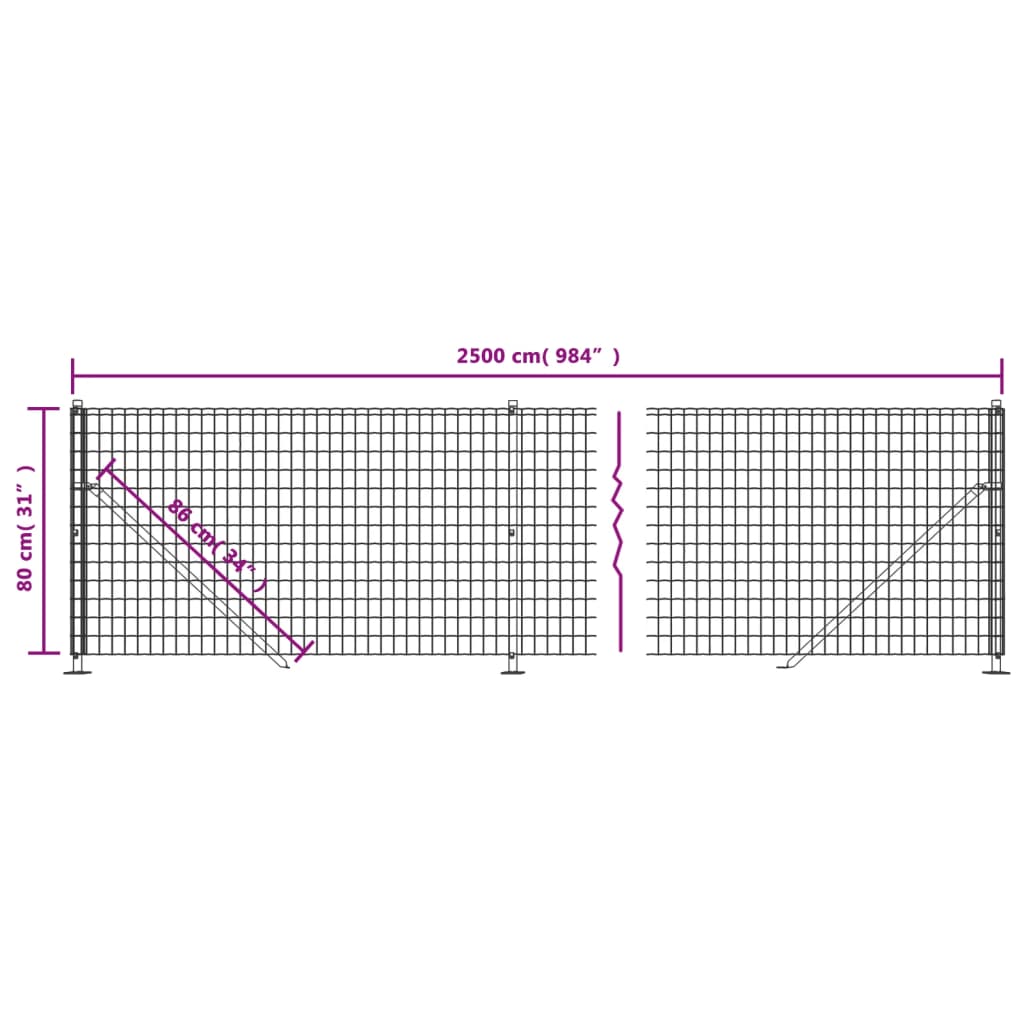 vidaXL Ogrodzenie z siatki, ze stopami słupków, zielone, 0,8x25 m