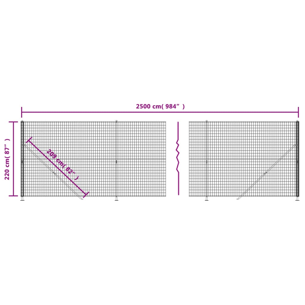 vidaXL Ogrodzenie z siatki, ze stopami słupków, zielone, 2,2x25 m