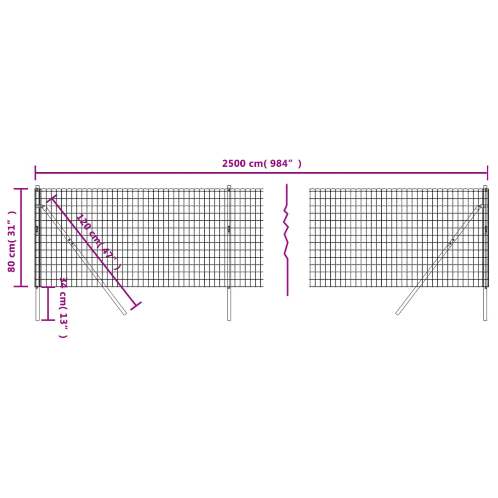 vidaXL Ogrodzenie z siatki drucianej, antracytowe, 0,8x25 m